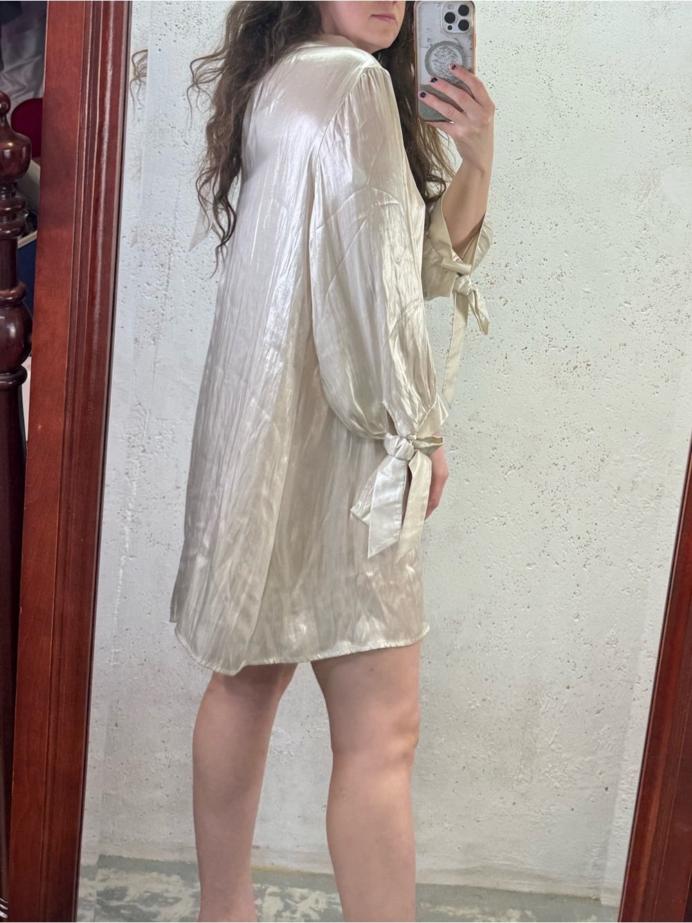 R. G. Kane Lagenlook Relaxed Fit Tie Back Tunic Dress NEW Size Small Cream Flowy - Picture 6 of 12